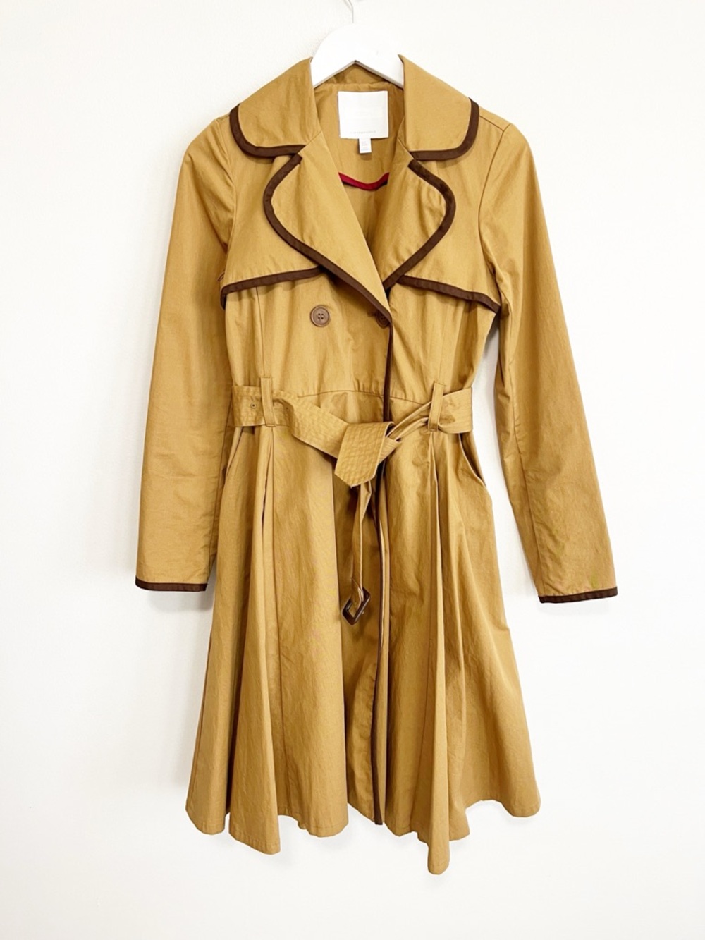 ETT:TWA Anthropologie Marley Trench Coat Tan Double Breasted Belted Swing 2 - Picture 5 of 14